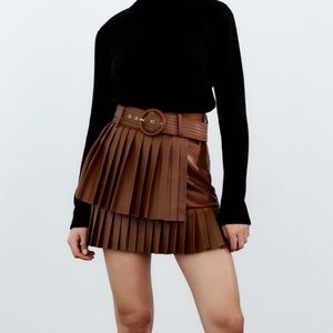 Faux Leather Pleated Skirt